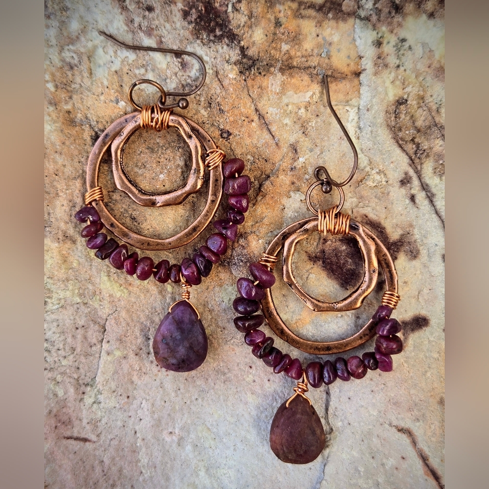 Natural & Raw Pigeon Blood Ruby Fire-in-Stone In Handcrafted Artisan Earrings